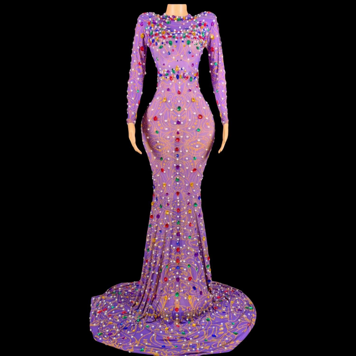 Sparkly Rhinestone Club Party Dress - Sparkly Rhinestones ชุดนางเงือกสีม่วง High-end Club Night