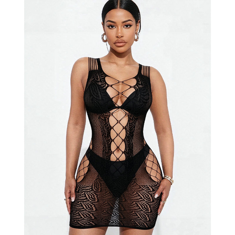 Sexy Mesh Sheer Bodycon Dress - ชุดนอนเซ็กซี่สำหรับผู้หญิง ชุดเดรสบอดี้คอนซีทรู ชุดคอสเพลย์ฮาโลวีน ชุดนอนยืดหยุ่น ชุดนอนซีทรูโปร่งใส
