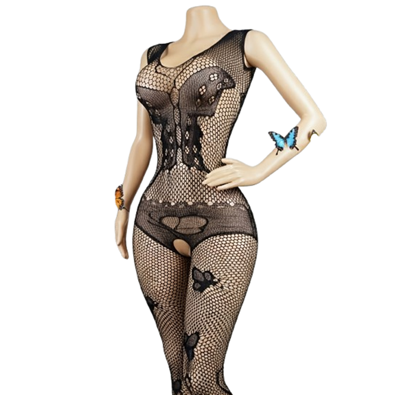 Lingerie - ชุดบอดี้สูทสีดำสุดเก๋และเซ็กซี่ – ชุดลีโอทาร์ดลูกไม้สุดหรู ลายผีเสื้อ เหมาะสำหรับชุดนอนหรือใส่ไปงานปาร์ตี้