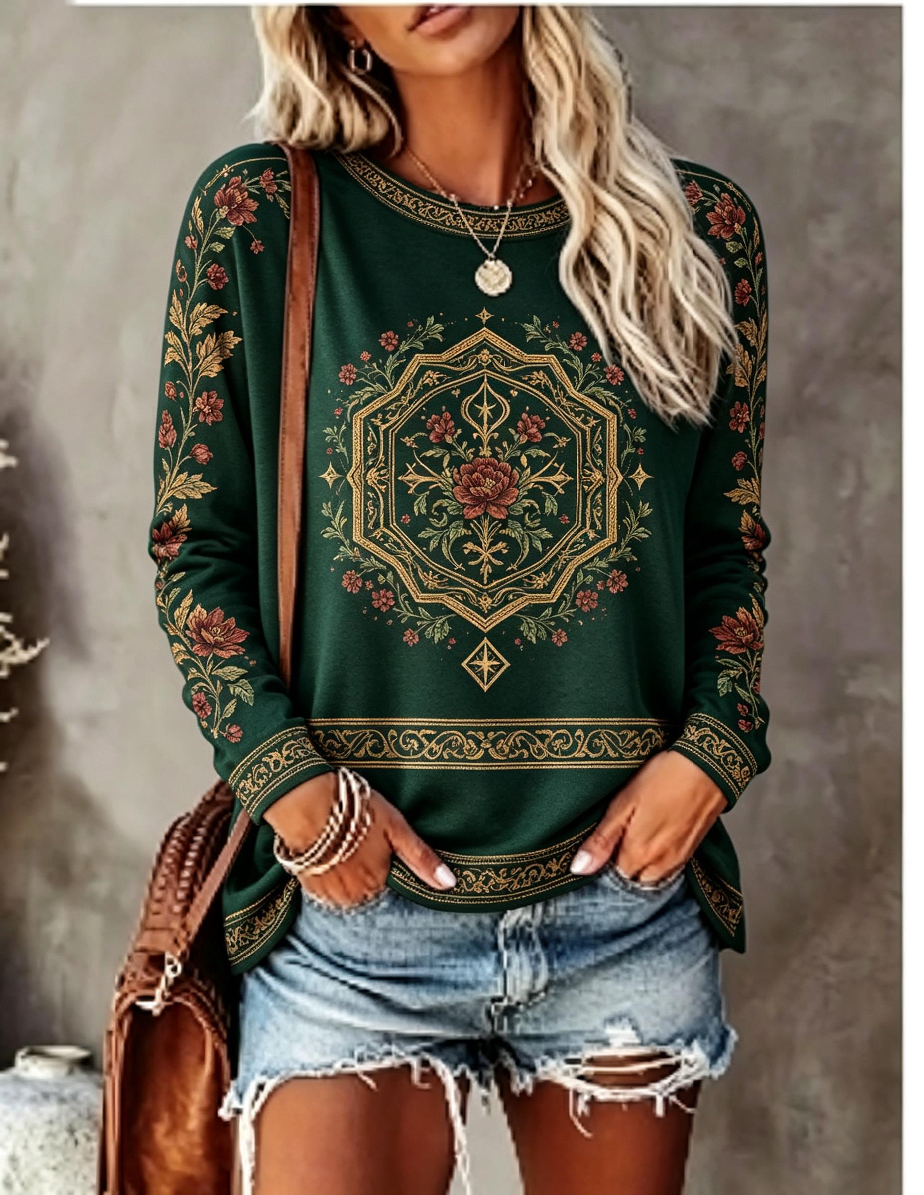 เสื้อยืดแขนยาวคอกลมสำหรับผู้หญ - Blouses บทวิจารณ์และราคา