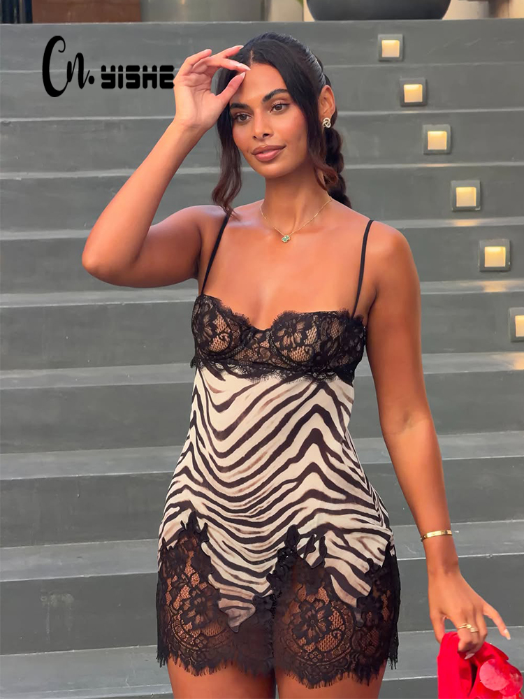 CNYISHE เสื้อสายเดี่ยวลายม้าลา - Sexy Mesh Sheer Bodycon Dress บทวิจารณ์และราคา