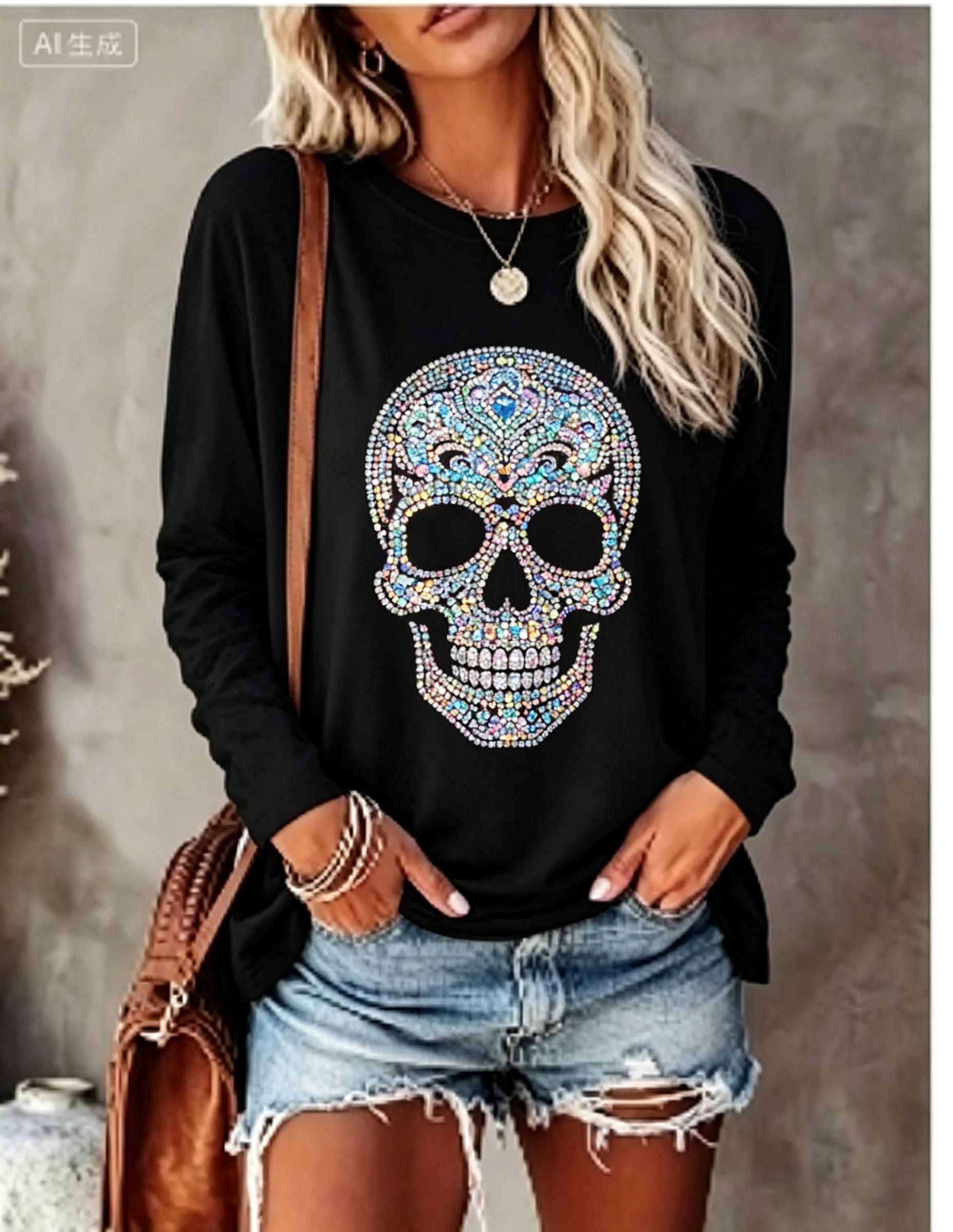 เสื้อยืดแขนยาวผู้หญิง ลายพิมพ์ - Blouses บทวิจารณ์และราคา