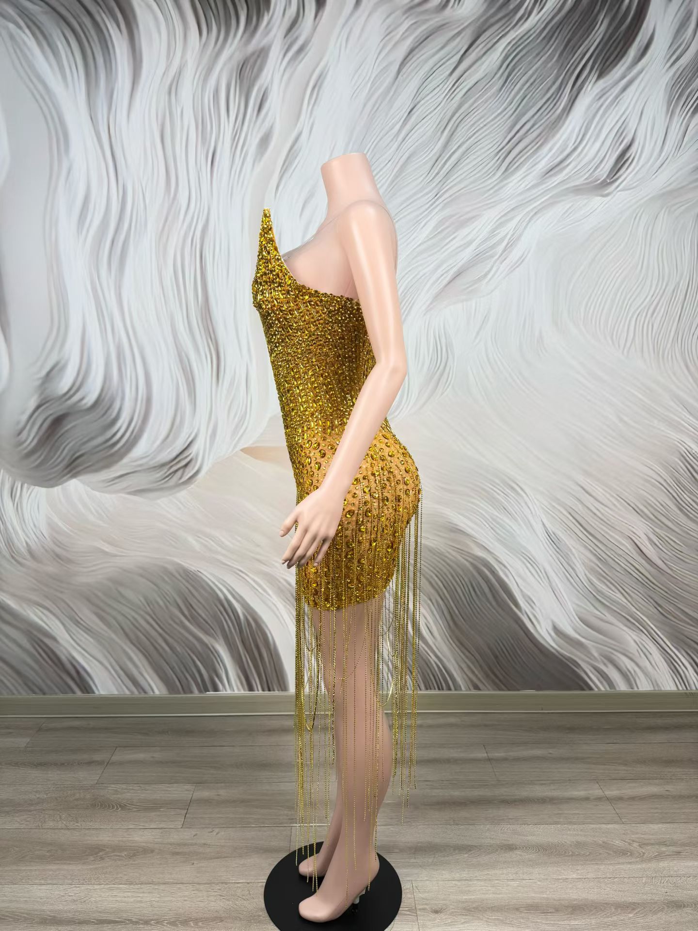 ชุดเดรสค็อกเทลสีทองหรูหราสำหรั - Sparkly Rhinestone Club Party Dress บทวิจารณ์และราคา