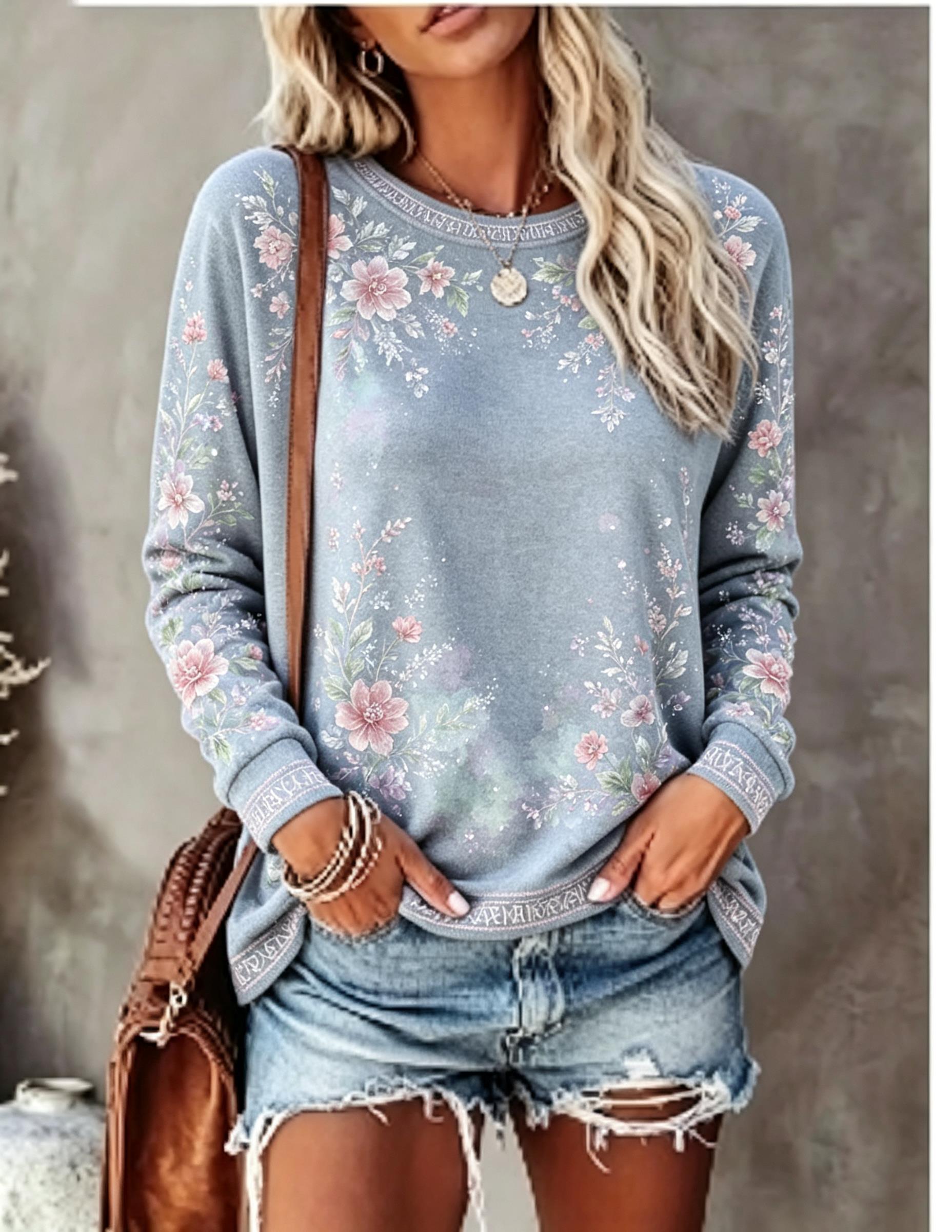 เสื้อยืดแขนยาวคอกลมสำหรับผู้หญ - Blouses บทวิจารณ์และราคา