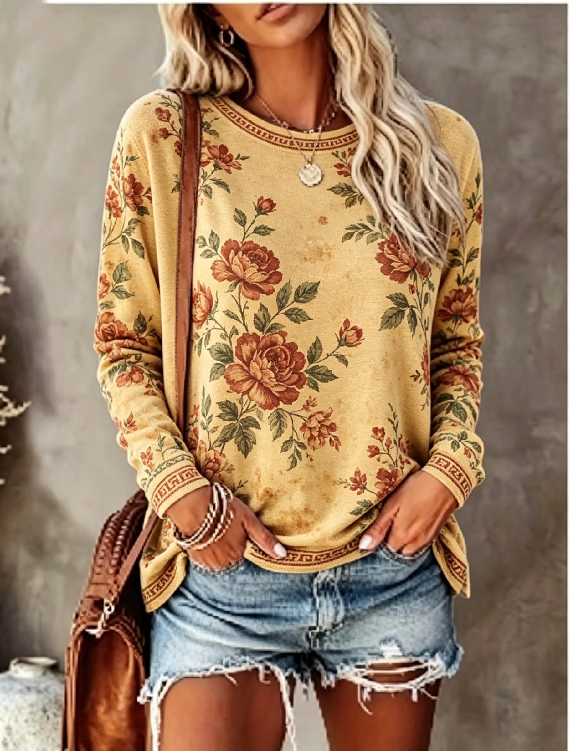 เสื้อยืดแขนยาวคอกลมสำหรับผู้หญ - Blouses บทวิจารณ์และราคา