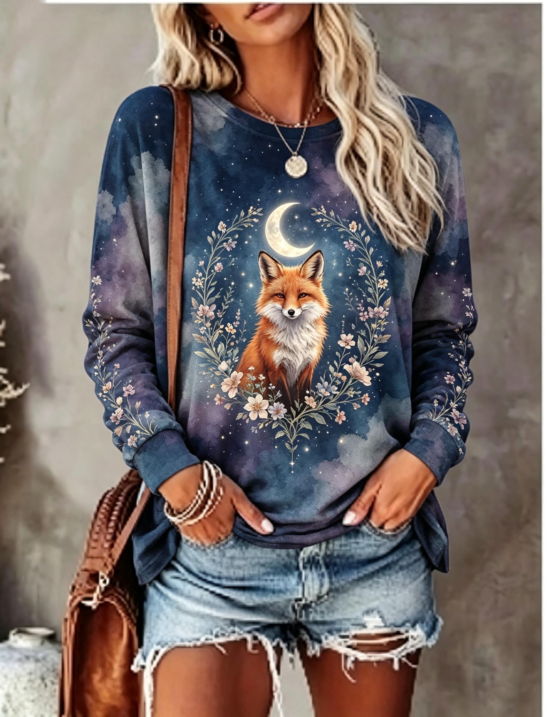 เสื้อยืดแขนยาวผู้หญิง ลายหมาป่ - Blouses บทวิจารณ์และราคา