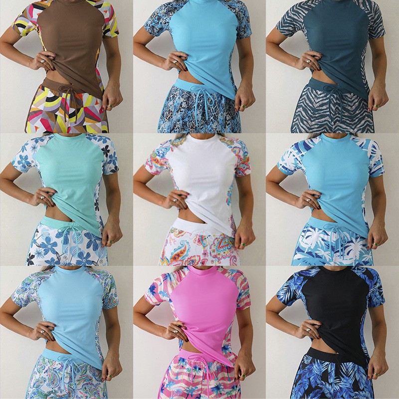 ชุดว่ายน้ำทูพีซลายดอกไม้สีฟ้า  - Tops บทวิจารณ์และราคา